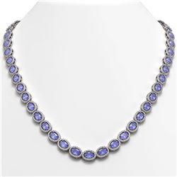 31.96 CTW Tanzanite & Diamond Halo Necklace 10K White Gold - REF-604A2X - 40409