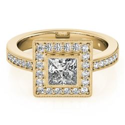 1.11 CTW Certified VS/SI Princess Diamond Solitaire Halo Ring 18K Yellow Gold - REF-209H3A - 27191