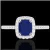 1.25 CTW Sapphire & Micro Pave VS/SI Diamond Halo Ring 10K White Gold - REF-34X2T - 22910