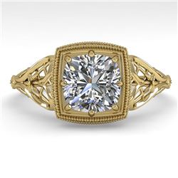 1.0 CTW Certified VS/SI Cushion Diamond Engagement Ring Deco 18K Yellow Gold - REF-344F4N - 36046