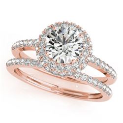 1.25 CTW Certified VS/SI Diamond 2Pc Wedding Set Solitaire Halo 14K Rose Gold - REF-204T2M - 30925