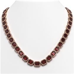 60.59 CTW Garnet & Diamond Halo Necklace 10K Rose Gold - REF-676A5X - 41376