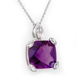 5.10 CTW Amethyst & Diamond Necklace 14K White Gold - REF-27W3F - 10552