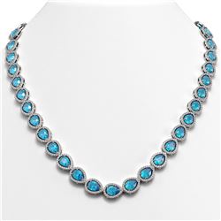 35.13 CTW Swiss Topaz & Diamond Halo Necklace 10K White Gold - REF-592T2M - 41075