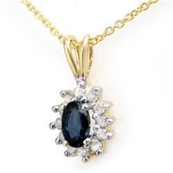 0.51 CTW Blue Sapphire & Diamond Pendant 10K Yellow Gold - REF-13X8T - 12628