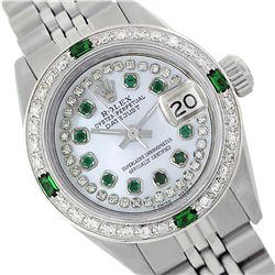 Rolex Men's Stainless Steel, QuickSet, Diam/Emerald Dial & Diam/Emerald Bezel - REF-563W5H