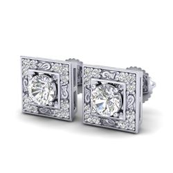 1.63 CTW VS/SI Diamond Solitaire Art Deco Stud Earrings 18K White Gold - REF-254M5H - 37268