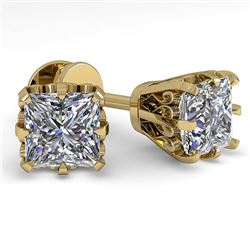 1.0 CTW VS/SI Princess Diamond Stud Solitaire Earrings 18K Yellow Gold - REF-178T2M - 35674