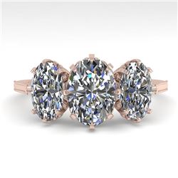 2 CTW Solitaire Past Present Future VS/SI Oval Cut Diamond Ring 18K Rose Gold - REF-414A2X - 35780
