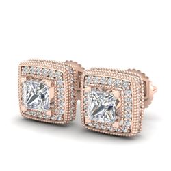 2.01 CTW Princess VS/SI Diamond Art Deco Stud Earrings 18K Rose Gold - REF-245W5F - 37128