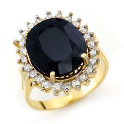 14.10 CTW Blue Sapphire & Diamond Ring 14K Yellow Gold - REF-150A9X - 13113