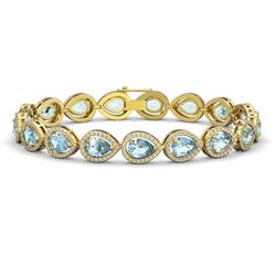 15.74 CTW Aquamarine & Diamond Halo Bracelet 10K Yellow Gold - REF-345N5Y - 41116