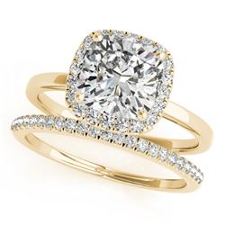 1.1 CTW Certified VS/SI Cushion Diamond 2Pc Set Solitaire Halo 14K Yellow Gold - REF-228T9M - 31411