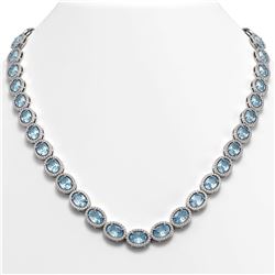 55.41 CTW Sky Topaz & Diamond Halo Necklace 10K White Gold - REF-636T4M - 40583