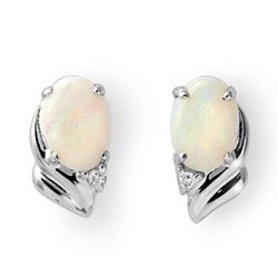 1.03 CTW Opal & Diamond Earrings 18K White Gold - REF-23K3W - 12883