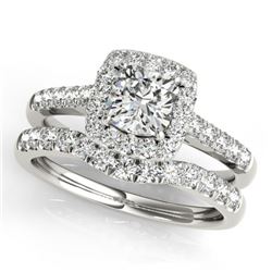 1.45 CTW Certified VS/SI Cushion Diamond 2Pc Set Solitaire Halo 14K White Gold - REF-250Y2K - 31334
