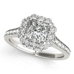 1.5 CTW Certified VS/SI Princess Diamond Solitaire Halo Ring 18K White Gold - REF-441Y5K - 27156