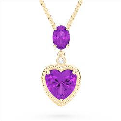 4 CTW Amethyst & VS/SI Diamond Designer Heart Necklace 10K Yellow Gold - REF-26W2F - 22519