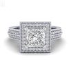 Image 2 : 2 CTW Princess VS/SI Diamond Solitaire Micro Pave Ring 18K White Gold - REF-472F8N - 37181