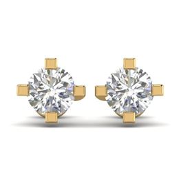 1 CTW Certified VS/SI Diamond Solitaire Stud Earrings 14K Yellow Gold - REF-145H3A - 30401