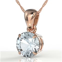 2 CTW Aquamarine Designer Inspired Solitaire Necklace 14K Rose Gold - REF-32F8N - 22011