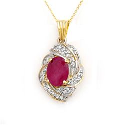 3.87 CTW Ruby & Diamond Pendant 14K Yellow Gold - REF-85K5W - 14361