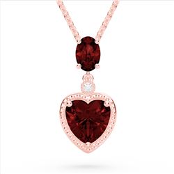 4 CTW Garnet & VS/SI Diamond Designer Heart Necklace 10K Rose Gold - REF-26Y2K - 22524