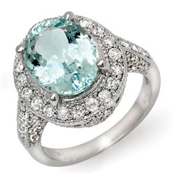 4.50 CTW Aquamarine & Diamond Ring 14K White Gold - REF-111W6F - 11895