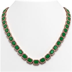 58.59 CTW Emerald & Diamond Halo Necklace 10K Rose Gold - REF-824X4T - 41331