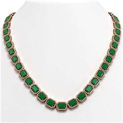 58.59 CTW Emerald & Diamond Halo Necklace 10K Rose Gold - REF-824X4T - 41331