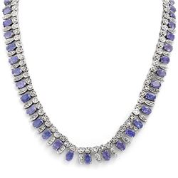 34 CTW Tanzanite & Diamond Necklace 14K White Gold - REF-763X6T - 14294