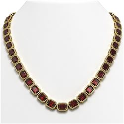 60.59 CTW Garnet & Diamond Halo Necklace 10K Yellow Gold - REF-676X5T - 41377