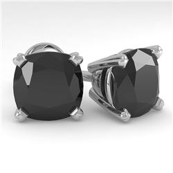 6 CTW Cushion Black Diamond Stud Designer Earrings 14K White Gold - REF-140W4F - 38392