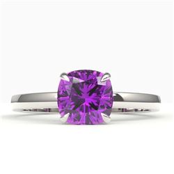 2 CTW Cushion Cut Amethyst Designer Engagement Ring 18K White Gold - REF-33F6N - 22129