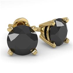 1.0 CTW Black Diamond Stud Designer Earrings 18K Yellow Gold - REF-41T6M - 32269