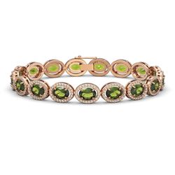 21.71 CTW Tourmaline & Diamond Halo Bracelet 10K Rose Gold - REF-338X9T - 40623