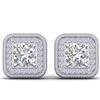 2 CTW Certified VS/SI Diamond Art Deco Micro Halo Stud Earrings 14K White Gold - REF-224H4A - 30498