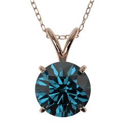 1.50 CTW Certified Intense Blue SI Diamond Solitaire Necklace 10K Rose Gold - REF-202W5F - 33227