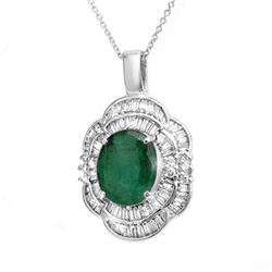 4.60 CTW Emerald & Diamond Pendant 18K White Gold - REF-200A2X - 14245