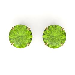 4 CTW Peridot Designer Inspired Solitaire Stud Earrings 18K Yellow Gold - REF-32X2T - 21834