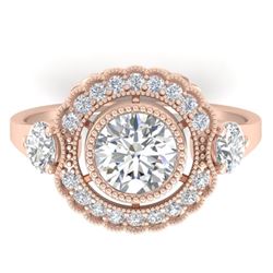 1.9 CTW Certified VS/SI Diamond Art Deco 3 Stone Ring 14K Rose Gold - REF-411N5Y - 30547