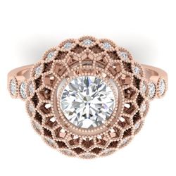 1.5 CTW Certified VS/SI Diamond Art Deco Ring 14K Rose Gold - REF-382N4Y - 30553