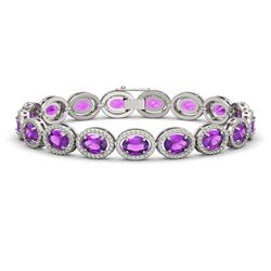 19.82 CTW Amethyst & Diamond Halo Bracelet 10K White Gold - REF-249A5X - 40640