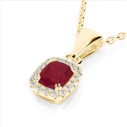 1.25 CTW Ruby & Micro Pave VS/SI Diamond Halo Necklace 10K Yellow Gold - REF-31H8A - 22889