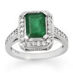 2.0 CTW Emerald & Diamond Ring 14K White Gold - REF-62A9X - 10712