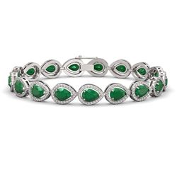 21.69 CTW Emerald & Diamond Halo Bracelet 10K White Gold - REF-315Y5K - 41090