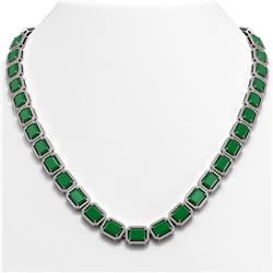 58.59 CTW Emerald & Diamond Halo Necklace 10K White Gold - REF-824H4A - 41330