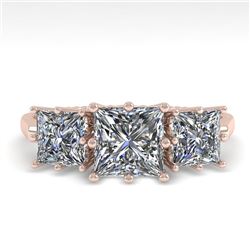 2.0 CTW Past Present Future VS/SI Princess Diamond Ring 18K Rose Gold - REF-414M2H - 35915
