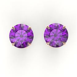 4 CTW Amethyst Designer Inspired Solitaire Stud Earrings 14K Rose Gold - REF-23Y3K - 21808