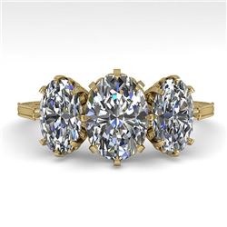 2 CTW Solitaire Past Present Future VS/SI Oval Cut Diamond Ring 18K Yellow Gold - REF-414M2H - 35782